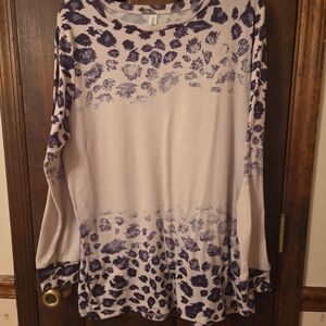 Tickled Teal Animal Print Long Sleeve Top - Purple and Cream